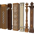 Assorted Decorative Columns Showcasing Carved Patterns Wooden Details And Intricate Designs