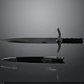 Ancient Sword With Scabbard Metal Blade Black Handle And Intricate Design