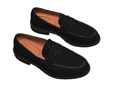 Black Leather Loafers Shoes With Brown Inner Lining And Slip On Design For Daily Wear 3d model