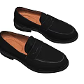 Black Leather Loafers Shoes With Brown Inner Lining And Slip On Design For Daily Wear