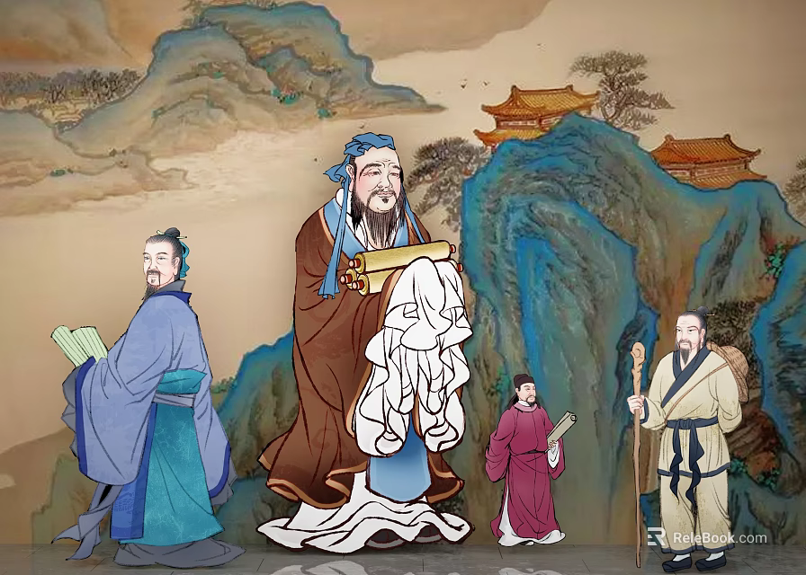Chinese Classical Figure Painting With Ancient Figures In Traditional Costumes And Mountain Landscape 3d model 