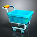 Blue Shopping Cart With Orange Handle Metal Frame And Four Wheels