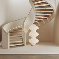 Modern Spiral Staircase With Wooden Steps White Decorative Lamp And Light Colored Walls