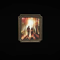 Framed Painting Of Two People Walking On Forest Path With Sunlight Through Trees