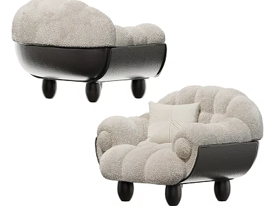 Cozy Plush Lounge Chair with Light Gray Upholstery and Black Curved Base 3d model