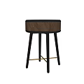 Modern Wooden Bedside Table With Black Metal Legs And Golden Cross Support