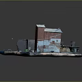 Small Building Model With Red And Blue Painted Walls Roof And Window Details