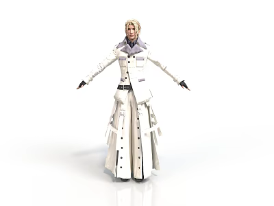 Fashionable Man In White Long Coat With Black Gloves Standing With Arms Outstretched 3d model