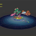 Cartoon Scene With Pink Cherry Blossom Tree On Small Island In Blue Water