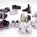 Assorted Shoes Sneakers Casual Styles Arranged In White Black Purple Colors