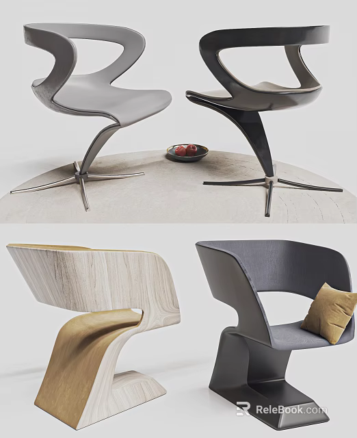 Modern Single Chair Designs With Curved Shapes Swivel Base And Cushion Details 3d model 