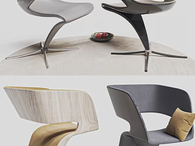 Modern Single Chair Designs With Curved Shapes Swivel Base And Cushion Details 3d model
