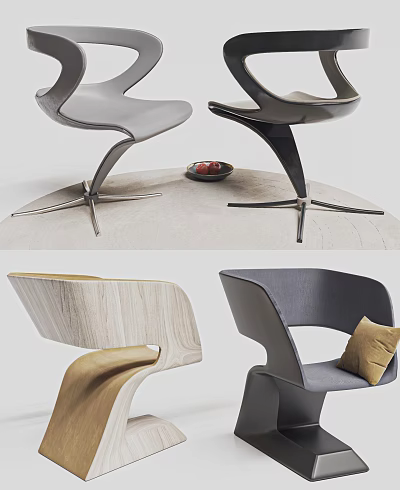 Modern Single Chair Designs With Curved Shapes Swivel Base And Cushion Details 3d model