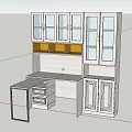 Classic White Bookcase Design With Glass Doors Yellow Shelves And Drawers