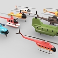 Helicopter 2 Fighter Aircraft Cartoon Helicopter Cartoon Airplane 3d model