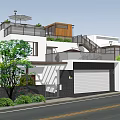 Modern Detached Villa With White Exterior Garage Balcony Staircase And Greenery