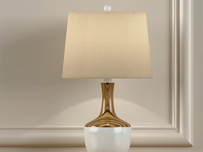Stylish Table Lamp With Beige Fabric Shade And White Wood Grain Base 3d model