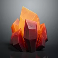 Vibrant Orange Red Geometric Faceted Crystal Cluster With Glossy Surface On Dark Background