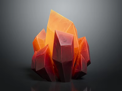 Vibrant Orange Red Geometric Faceted Crystal Cluster With Glossy Surface On Dark Background 3d model