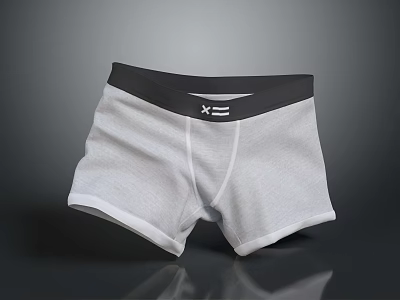 Men's Gray Trunks Underwear with Black Waistband and White Logo Design 3d model