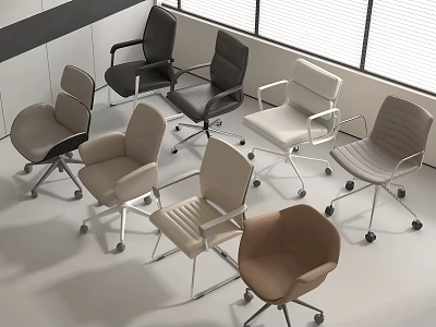 Modern Office Chairs In Black Gray Beige Brown With Sleek Design And Rolling Wheels 3d model