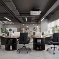 Modern Public Office Space With Open Plan Black Office Chairs Desks Green Plants And Large Windows