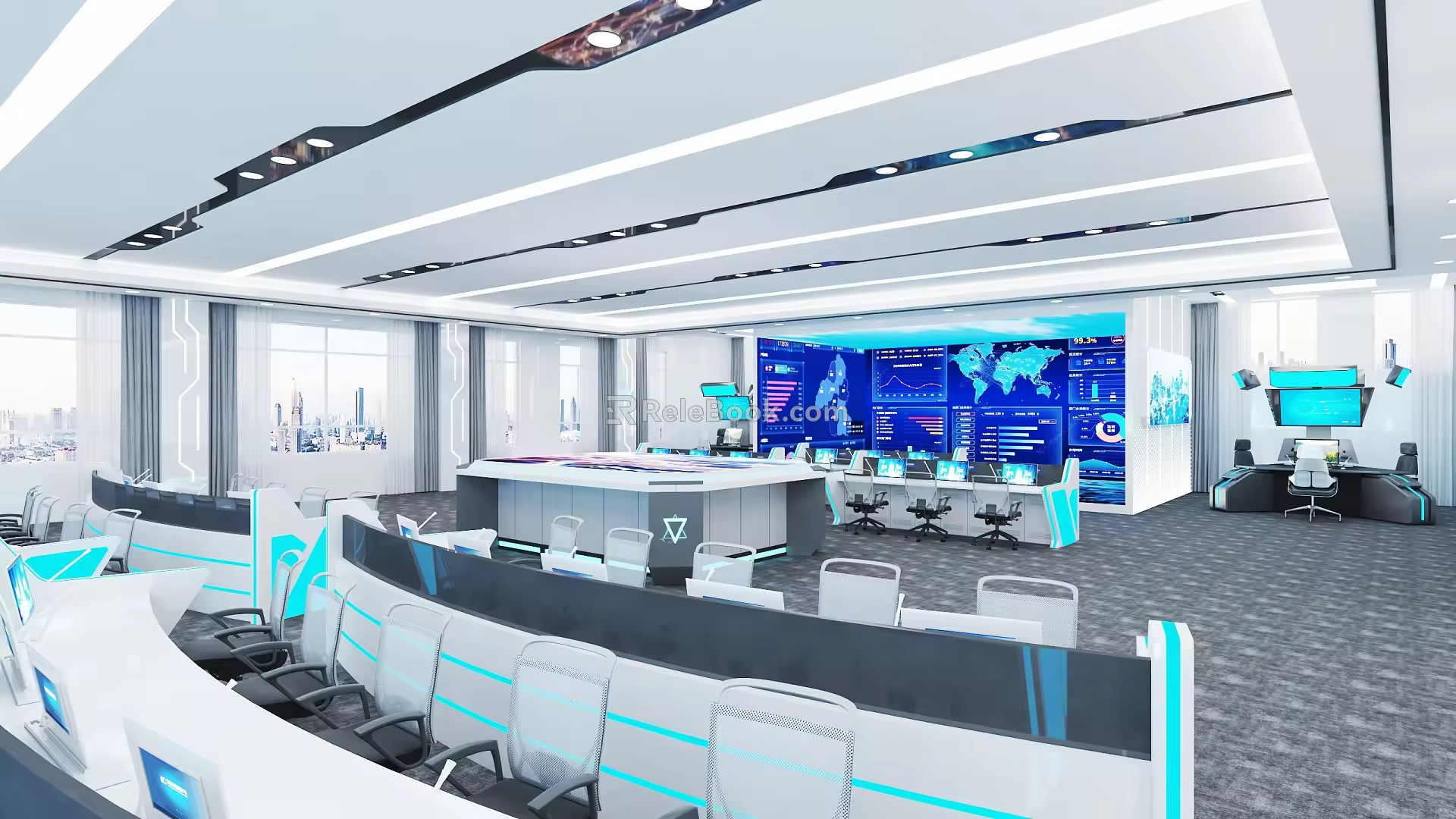 Command Center Intelligence Center Command Desk Command Hall Command Table and Chair Command Conference Room 3d model