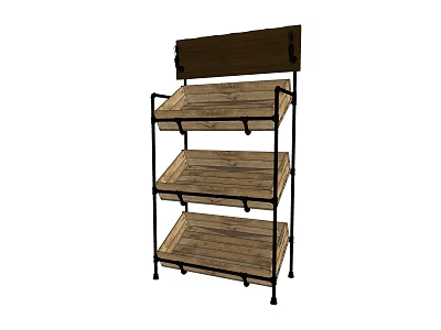 Three Tier Wooden Display Shelf With Metal Frame And Top Board For Retail 3d model
