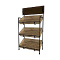 Three Tier Wooden Display Shelf With Metal Frame And Top Board For Retail