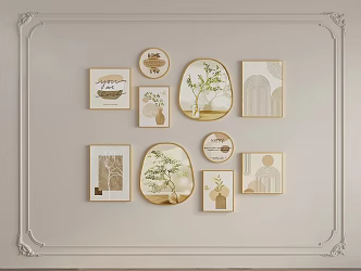 Log wind decorative painting five-link green plant hanging painting mural 3d model