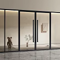 Modern Glass Double Doors With Black Frame In Contemporary Interior Design 3d model