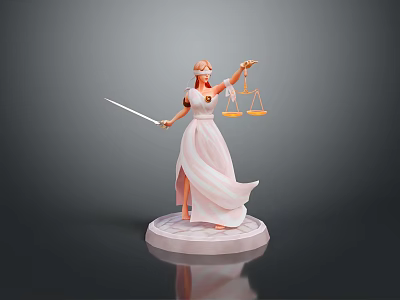Lady Justice Statue Holding Scales And Sword In White Robe On Pedestal 3d model