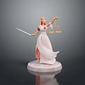Lady Justice Statue Holding Scales And Sword In White Robe On Pedestal