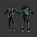 Black Hoodie and Pants Outfit with Neon Stripes and Back Design Front and Back Views