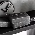Bathroom Accessories Display On Modern Shelves With Skincare Bottles Soap Brush And Mirror