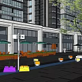 Modern Metropolis Outdoor Plaza With Seating Umbrellas Trees And Café Kiosk