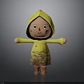 Cute Cartoon Doll In Yellow Raincoat With Red Nose And Outstretched Arms