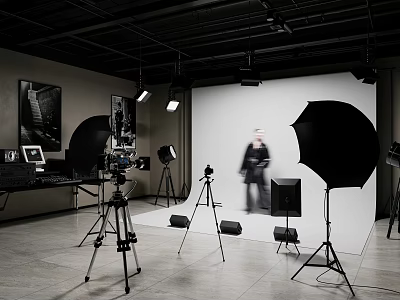 High Quality Commercial Photography Equipment With Studio Lighting Tripods Softboxes And Camera Gear 3d model