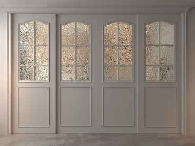 Modern White Sliding Doors With Decorative Glass Panels For Interior Design 3d model