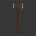 Traditional Metal Headed Axe with Dark Wooden Handle Double Bladed Design for Historical Use