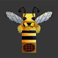 Pixel Art Bee With Yellow And Black Striped Body And Transparent Wings