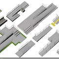 Various Staircase Models With Different Structures Steps And Yellow Green Line Accents 3d model
