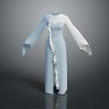 Elegant Modern Long Dress With Light Blue Color Flared Sleeves And Ruffled Trim