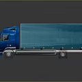 Blue Volvo Commercial Truck With Enclosed Cargo Box On Reflective Surface