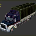 Blue Cab Commercial Truck With Green Tarpaulin Covered Cargo Bed