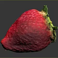 Fresh Ripe Red Strawberry with Green Leaves on Dark Surface