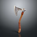 Medieval Battle Axe Featuring Silver Intricate Patterned Head and Wooden Brown Wrapped Handle