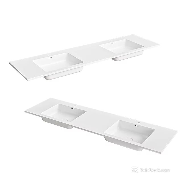 Modern White Double Washbasin Design With Sleek Countertop And Smooth Surface 3d model 