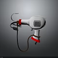 White Hair Dryer 3D Model With Red Accents Brown Cord And Simple Design