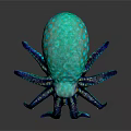 Turquoise Octopus with Spotted Body Yellow Eyes and Long Tentacles on Dark Background with Reflection